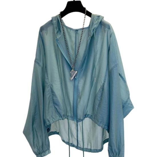 

Сплошное цветное солнцезащитное пальто с длинным рукавом и прозрачной молнией на шнурке, женская повседневная тонкая куртка с капюшоном, повседневная одежда XL зелёный