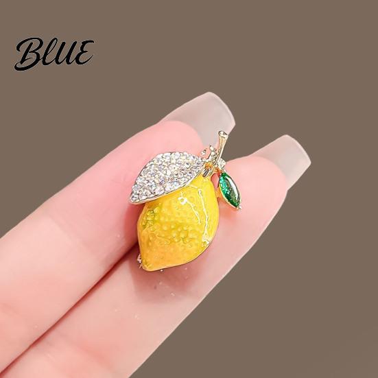 Alloy Fruit Pin Women Brooch Sparkling Rhinestones Small Lemon Shape