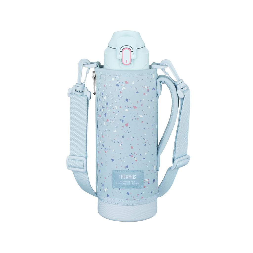 Thermos Vacuum Insulated Sports Bottle 1L Frosty Blue Cold with Pouch and FRB (Kids' Size, Only, Shoulder-Friendly Strap) FJS-1000F