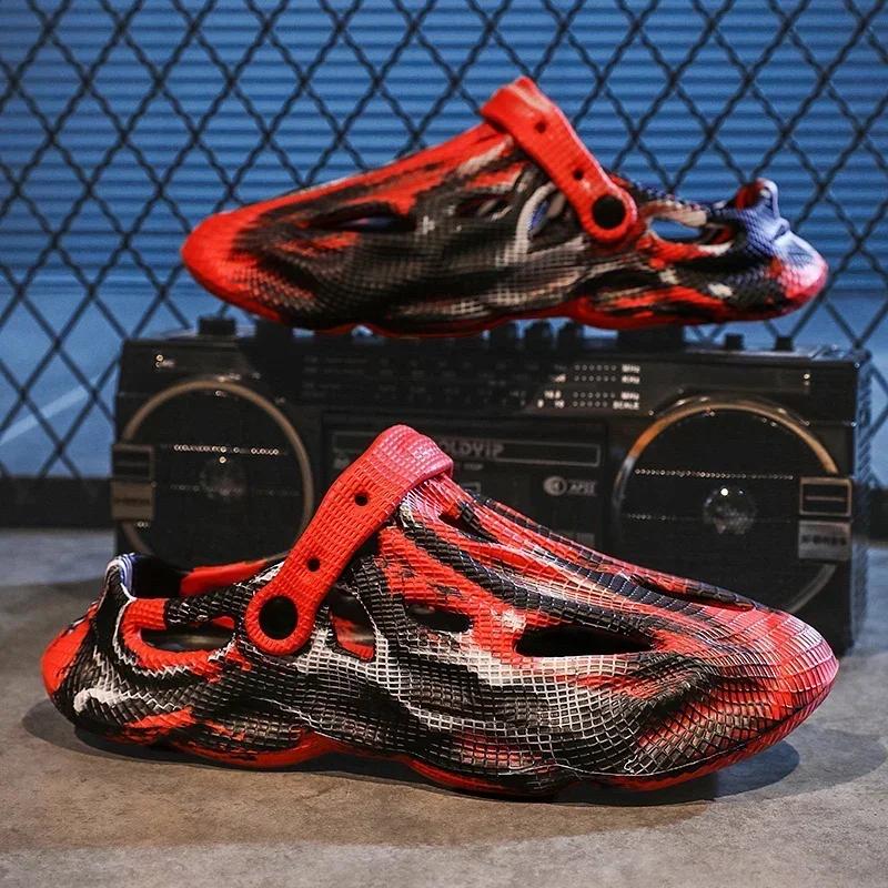 New Outdoor Anti Slip Tie Dyed Men's and Women's Slippers, Soft EVA, Hollow Beach Hole, Slippers, Summer, Designer