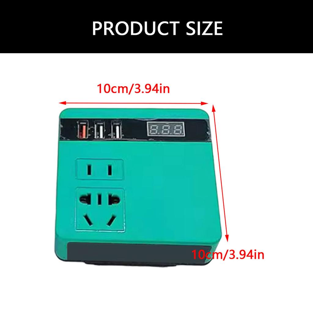 Battery Inverter 18V~21V to AC220V 100W Power Converter with 3xUSB Port and Charging Socket Plug Port LCD Display