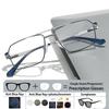 Double-beam Square Oversized Alloy Frame Photochromic Anti Blue Light Sunglasses Presbyopic Computer Prescription Men Glasses