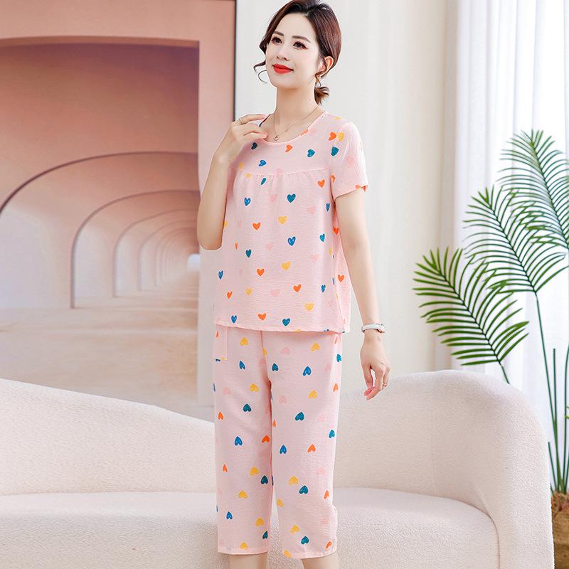 

Women s 2026 Floral Two-Piece Summer Suit with Short Sleeves for Moms and Elderly XL (recommended for 80-95 jin)