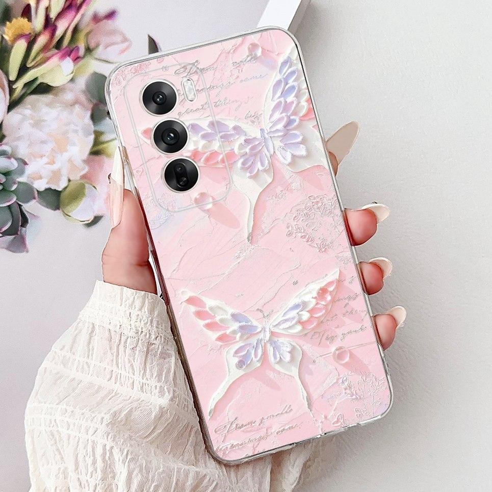 For Cover Oppo Reno12 Pro CPH2629 / Reno 12 5G CPH2625 Phone Case Colorful Flower Butterfly Lxuru Women Fashion Soft Siliocne