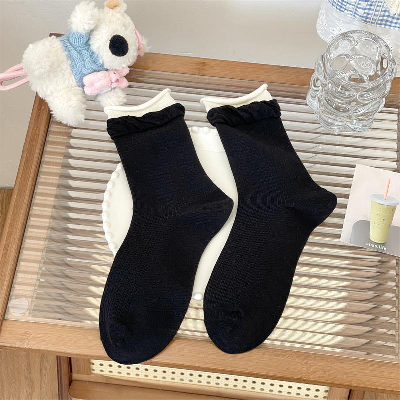 Female Spring and Summer Thin Double Muzzle Ballet Style Loose Mouth In The Tube Pile Pile Cotton Socks