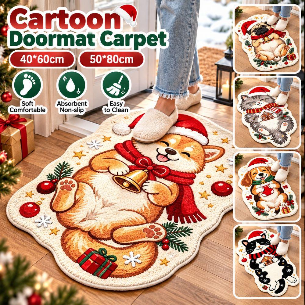 Christmas Theme Pattern Cartoon Doormat Carpet Soft Plush Faux Cashmere Rug Bedroom