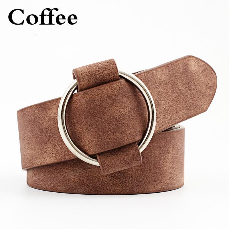 Ladies Fashion Needle-free Metal Round Buckle Belt Casual Wide Belt