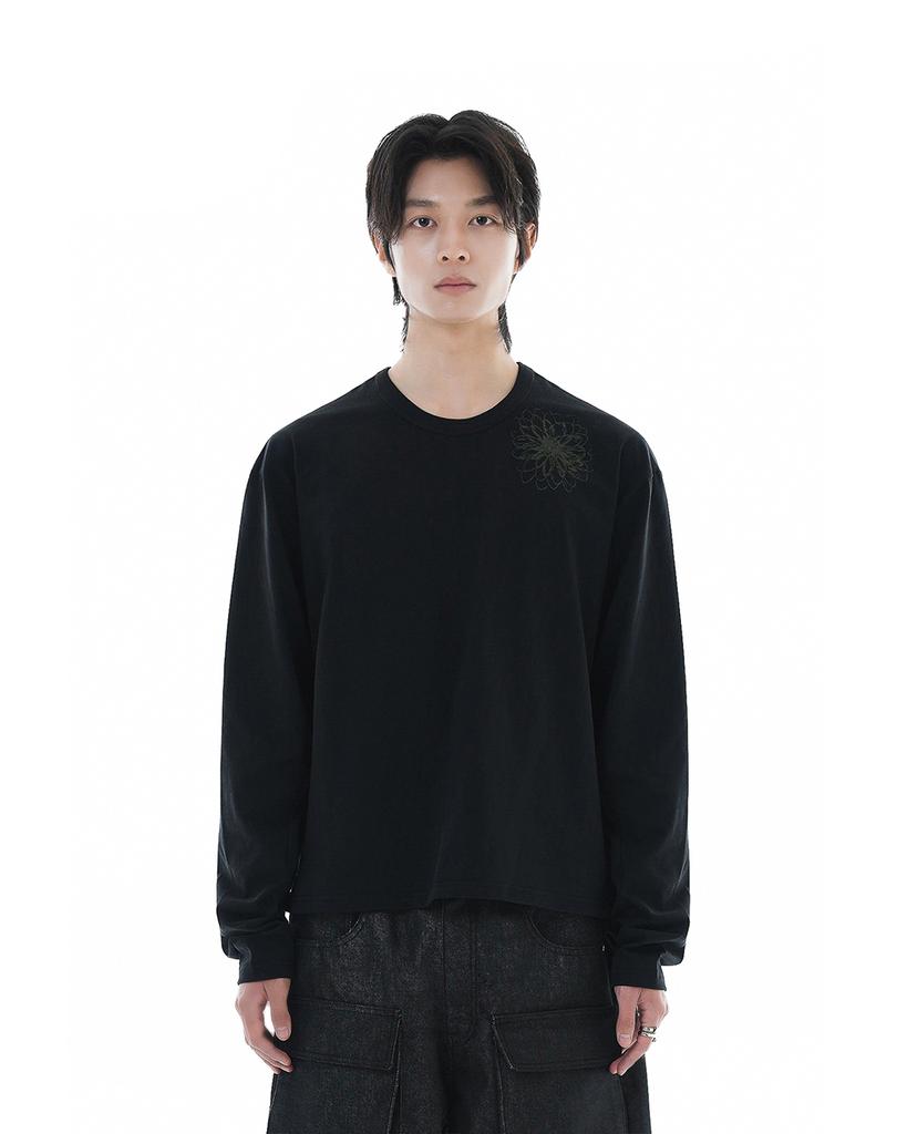 Heojin Disstored Flower Crop Long Sleeve_Black (Thumb Hole)
