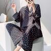 Cotton and silk suit spring and summer long-sleeved cardigan loungewear sweet wind floral pajamas women's spring and autumn thin pajamas can be worn 