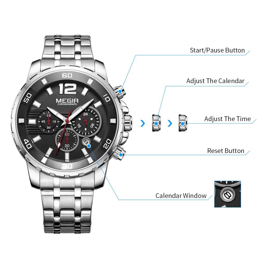 Megir Chronograph Quartz Men Watch Top Brand Luxury Army Military Wrist Watches Clock Men Relogio Masculino Business Wristwatch