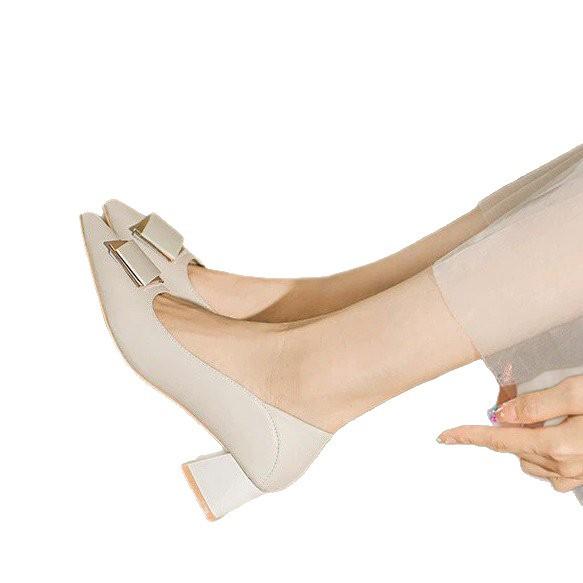 Soft Leather Thick Heel Single Shoes Women's 2025 New Autumn Mid-heel Pointed Head Shallow Mouth Work Shoes French Temperament High Heel Women's Shoes