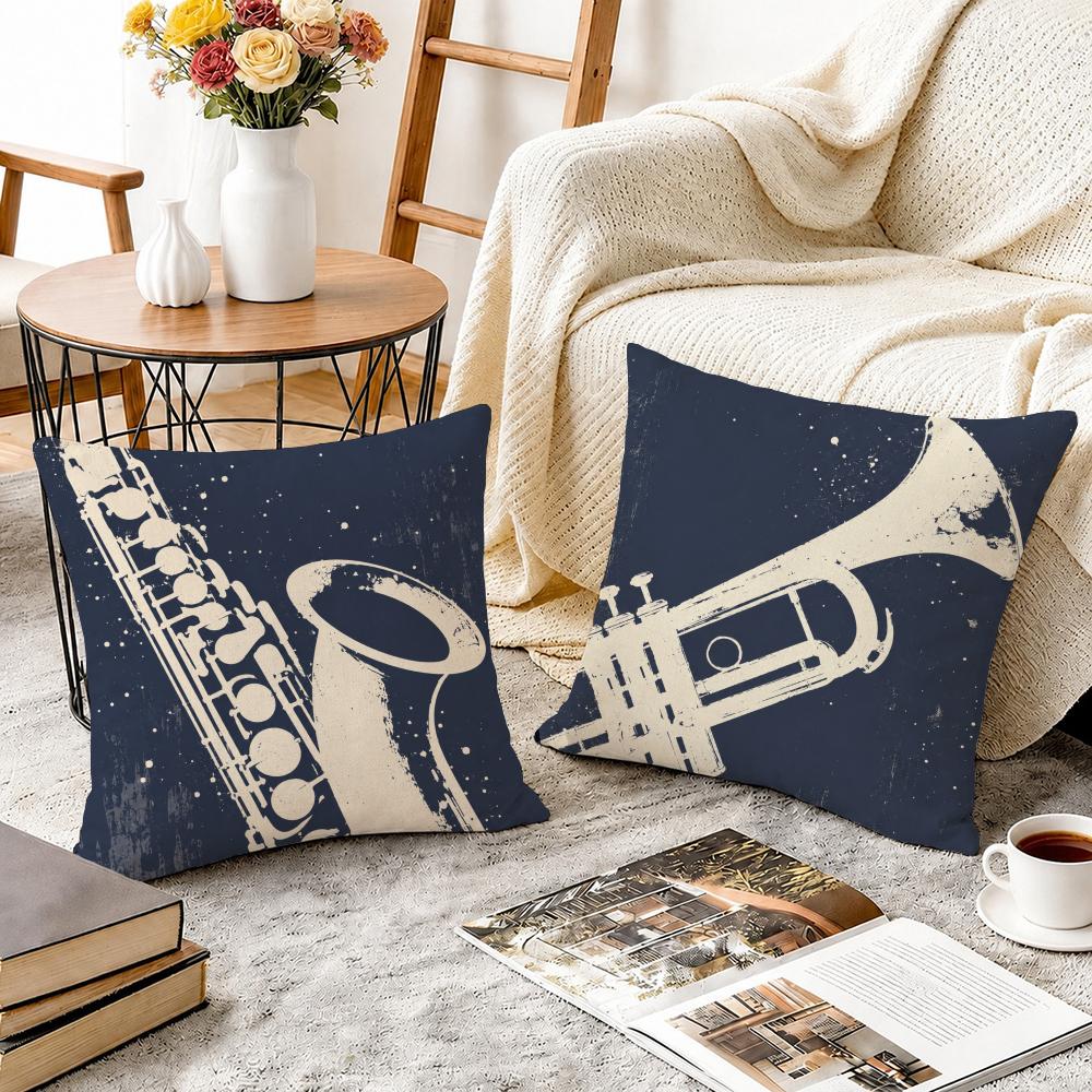 Musical Boho Jazz Cushion Cover Durable Hypoallergenic Organic Linen Pillow Cover Short Size Washable SkinFriendly