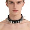 Unisex European Punk Black Leather Choker with Metal Chain and Lock Pendant.