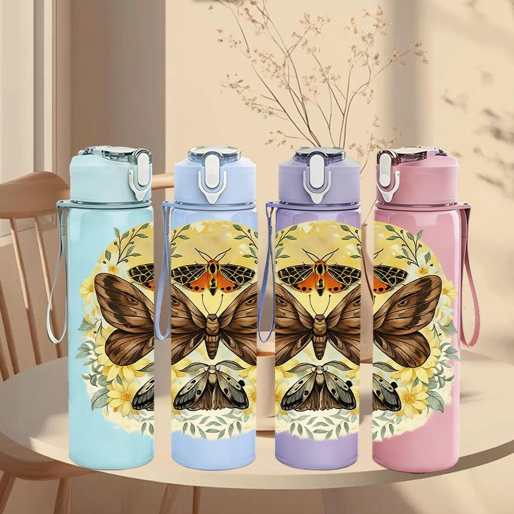 1PC Vintage Butterfly Specimen Art Print 750ml Color Plastic Sports Water Bottle Leakproof Flip Straw Lid Suitable for Sports Office Home Use