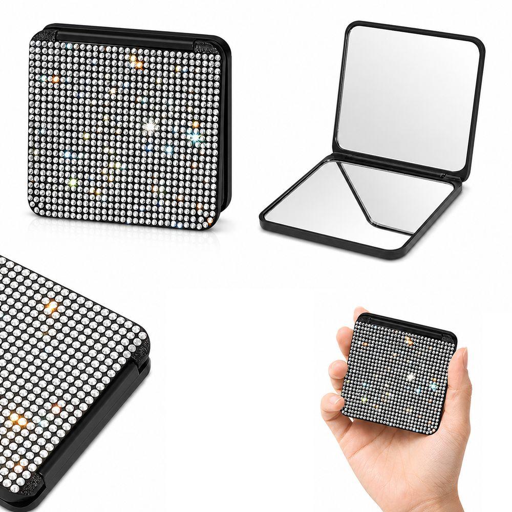 Foldable Design Pocket Mirror Lightweight Foldable Mirror Sparkling Square Mirror  Vanity Table Use