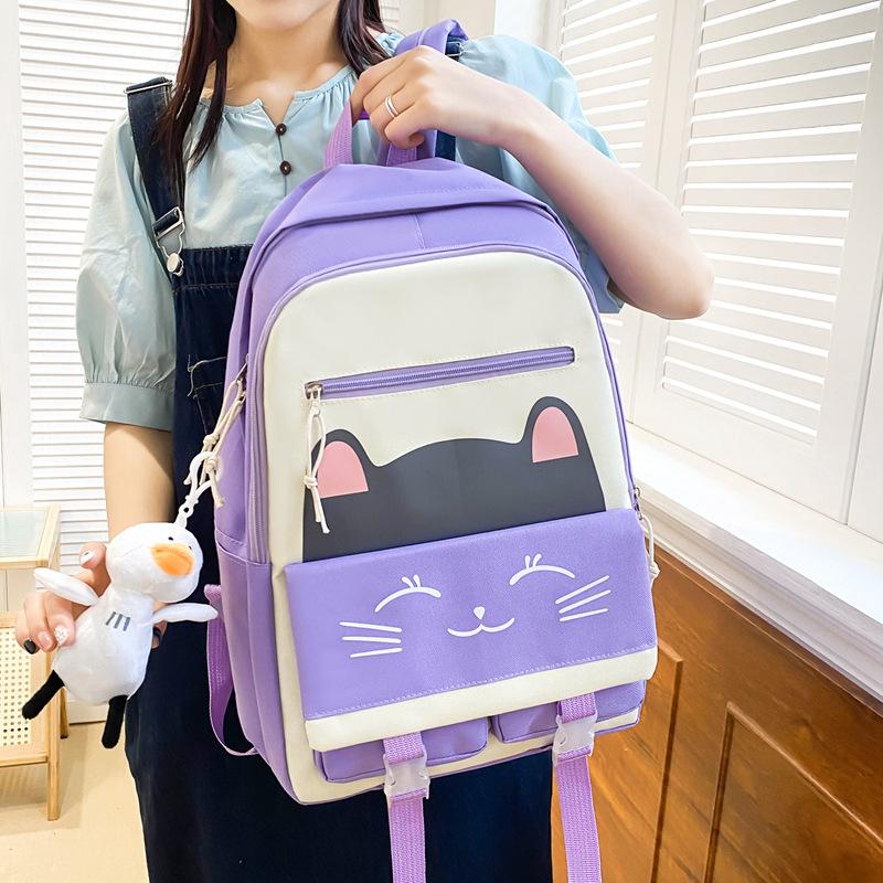 Five-piece backpack new fashion trend casual foreign style student schoolbag large capacity Korean version small fresh and cute