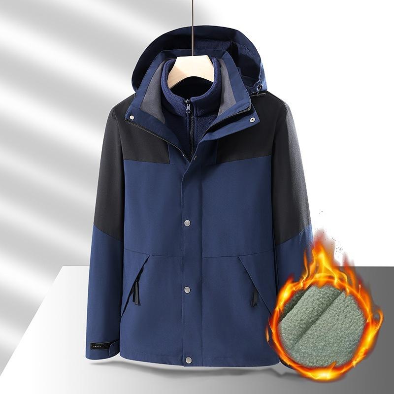 Outdoor Jacket Autumn and Winter Three-in-one Removable Fleece Liner Plus Velvet Thickened Waterproof Jacket