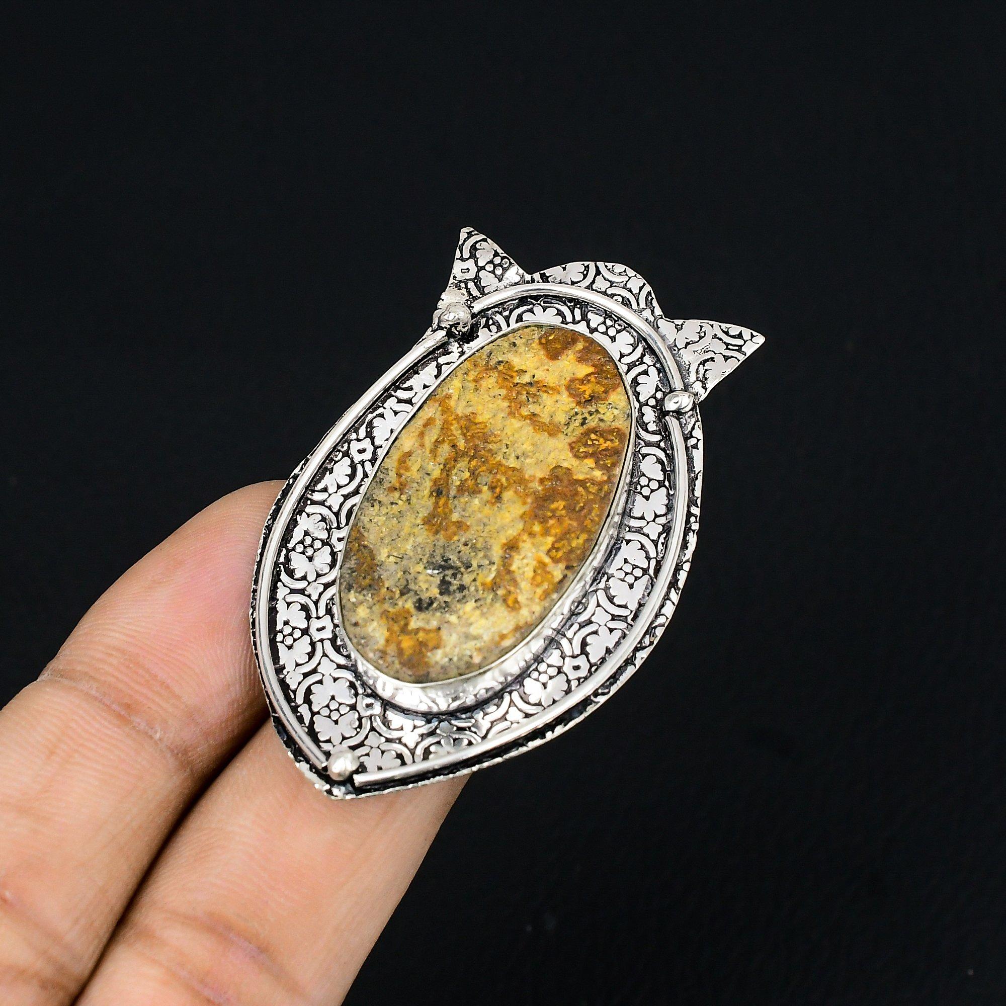 Стерлинговое Серебро Псиломелан Дендритный Самоцвет Ручная Работа Заявление Новое Кольцо Размер US 7.5 7.5