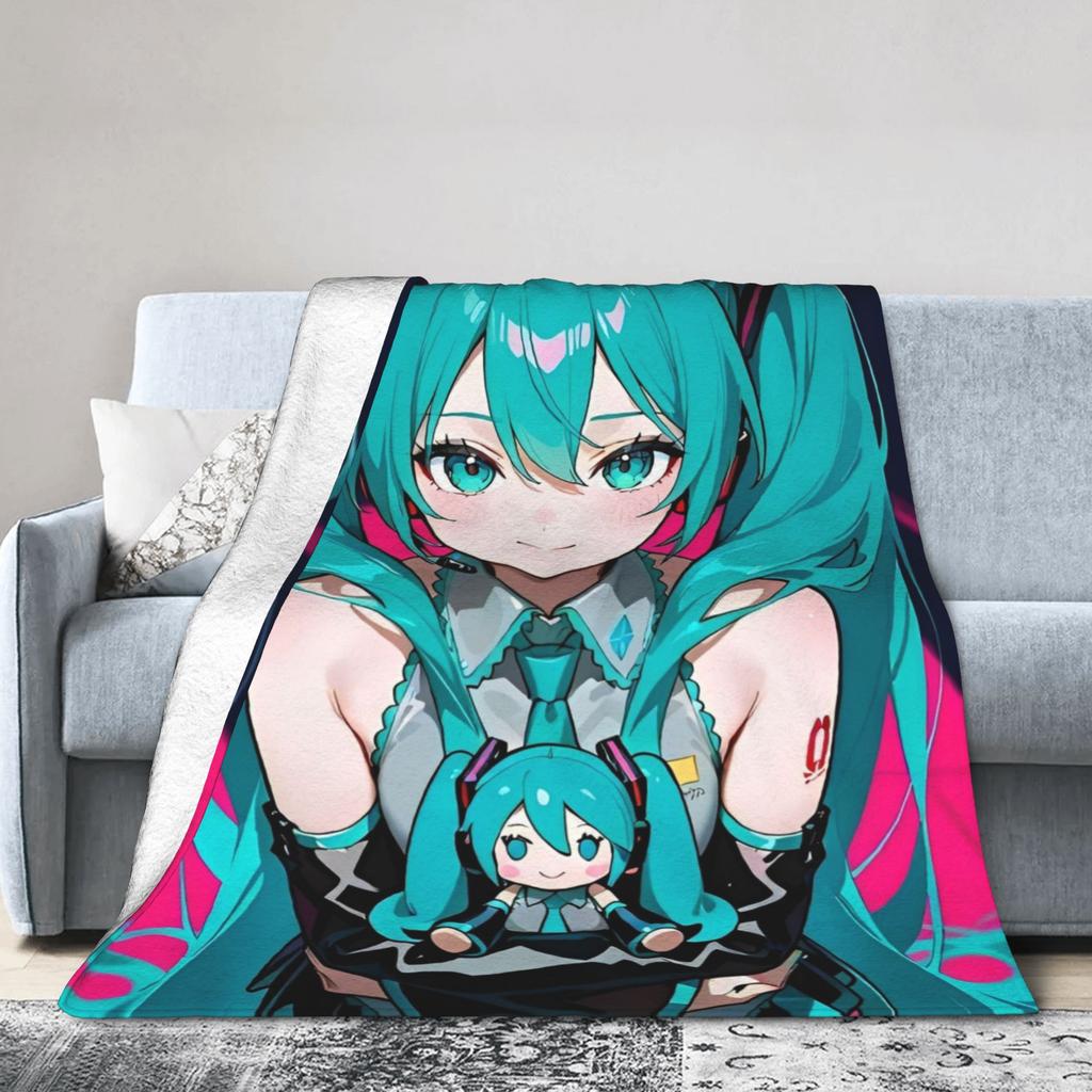 Manga Hatsunes Mikus Blanket Flannel Throw Blankets Airplane Travel Personalised Soft Warm Bedsprea,