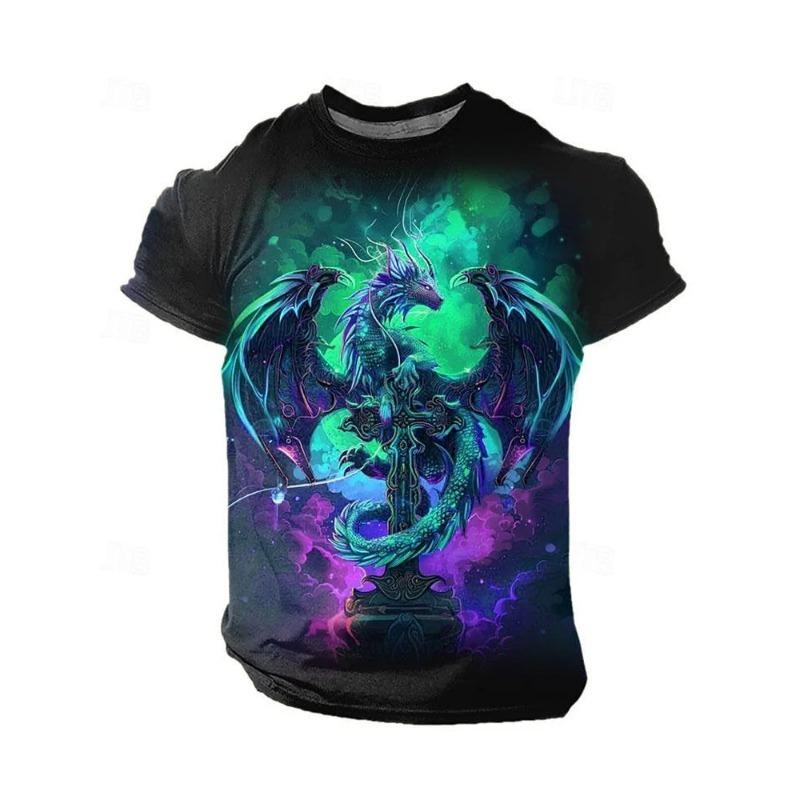 3D Drageprint Herre T-skjorte Sommer Daglig Casual Herre Street T-skjorte Utendørssport Kortermet Urban Mote Herre T-skjorte