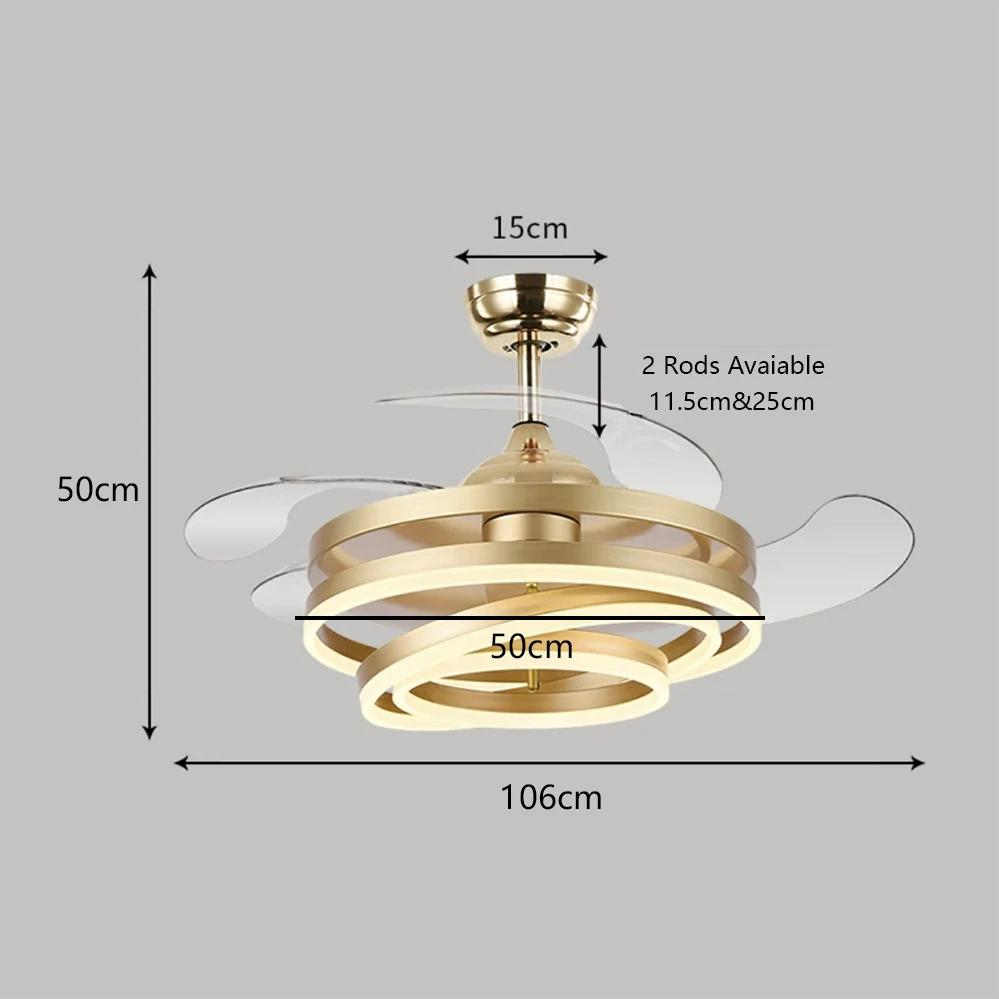 Modern Living Room Ceiling Fan with Lights Intelligent Ceiling Fan Retractable Blades LED Light Remote Dimming Home Decoration
