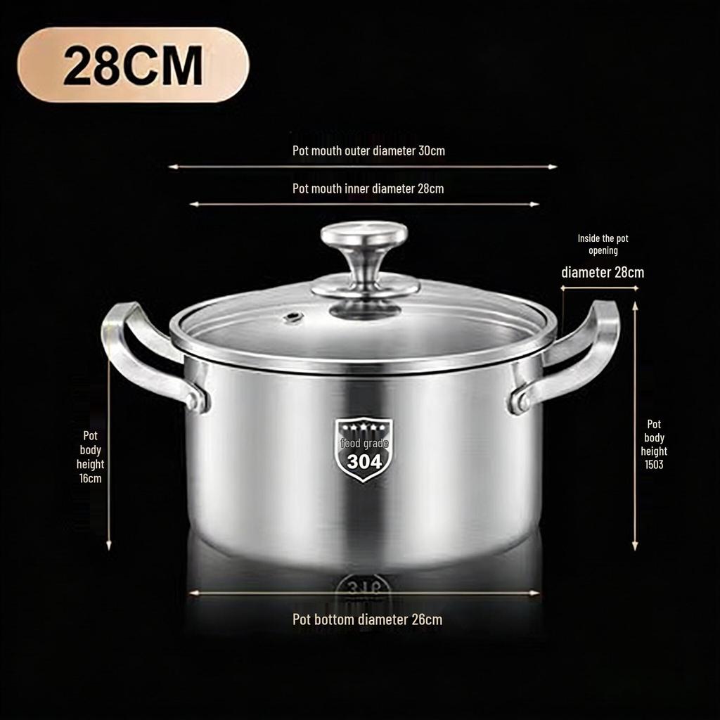 316L Stainless Steel Soup Pot with Handles - Non-Stick for Steaming, Cooking, and Stewing On Induction Cookers