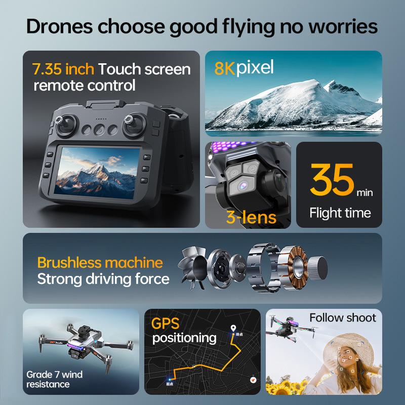 High-Definition 5-Camera Drone: Remote Control, Screen Display, Brushless Motors, Obstacle Avoidance, Folding Design for Aerial Photography.