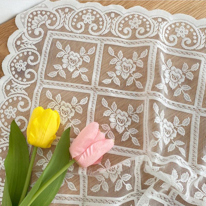 Antique Embroidered Lace Tablecloth Solid Color Elegant FlowerPolyester Square Tablecloth Wedding Dining Room Decor Aesthetic