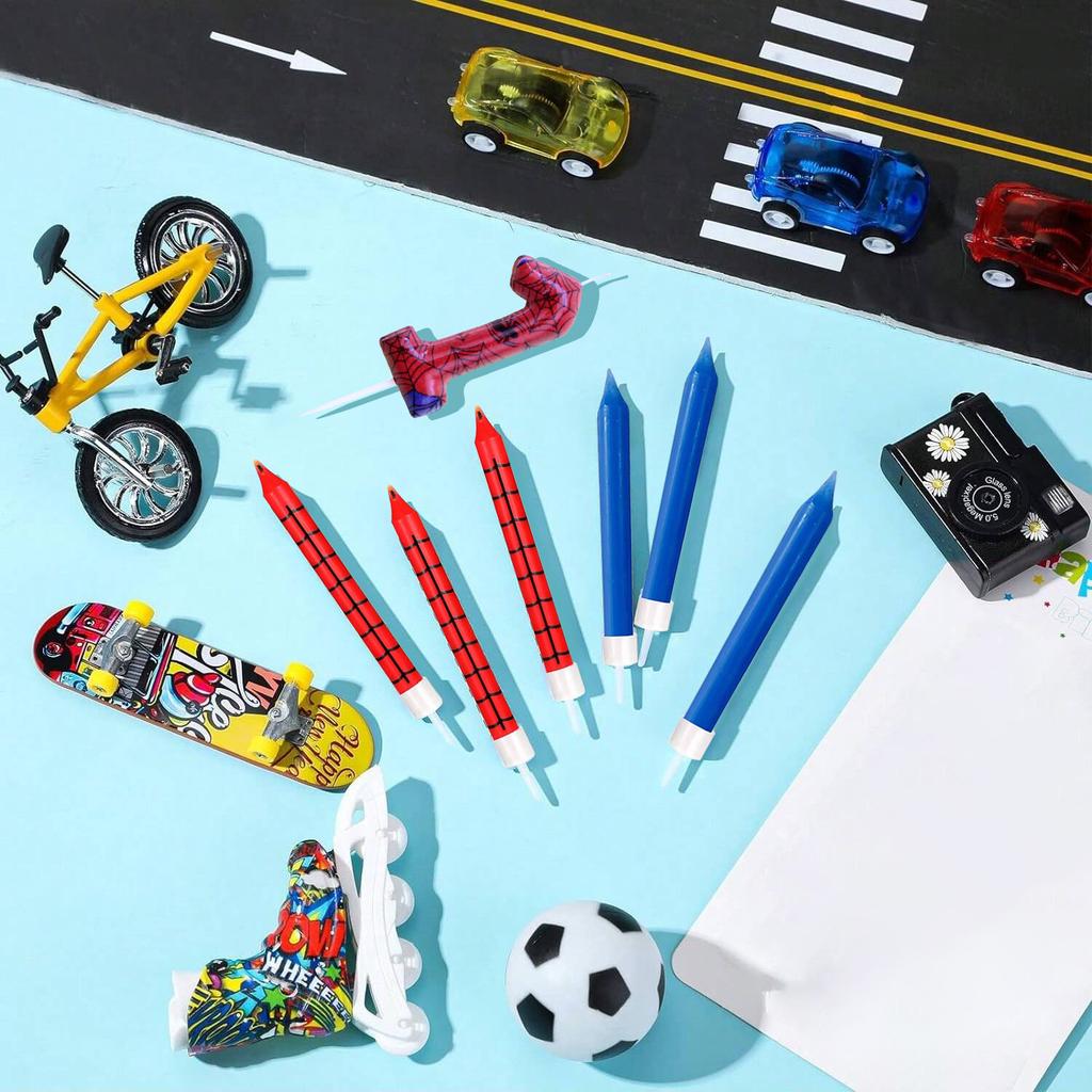 7pcs Red Blue Spider 8th Birthday Number Candles, Number 0-9 Candle Cake Topper Decorations for Spider Cartoon Themed Parties