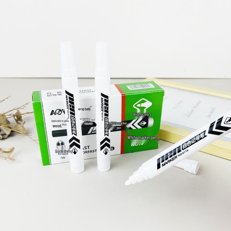 White Oil-Based Quick-Dry Waterproof Indelible Broad Tip Marker Pen