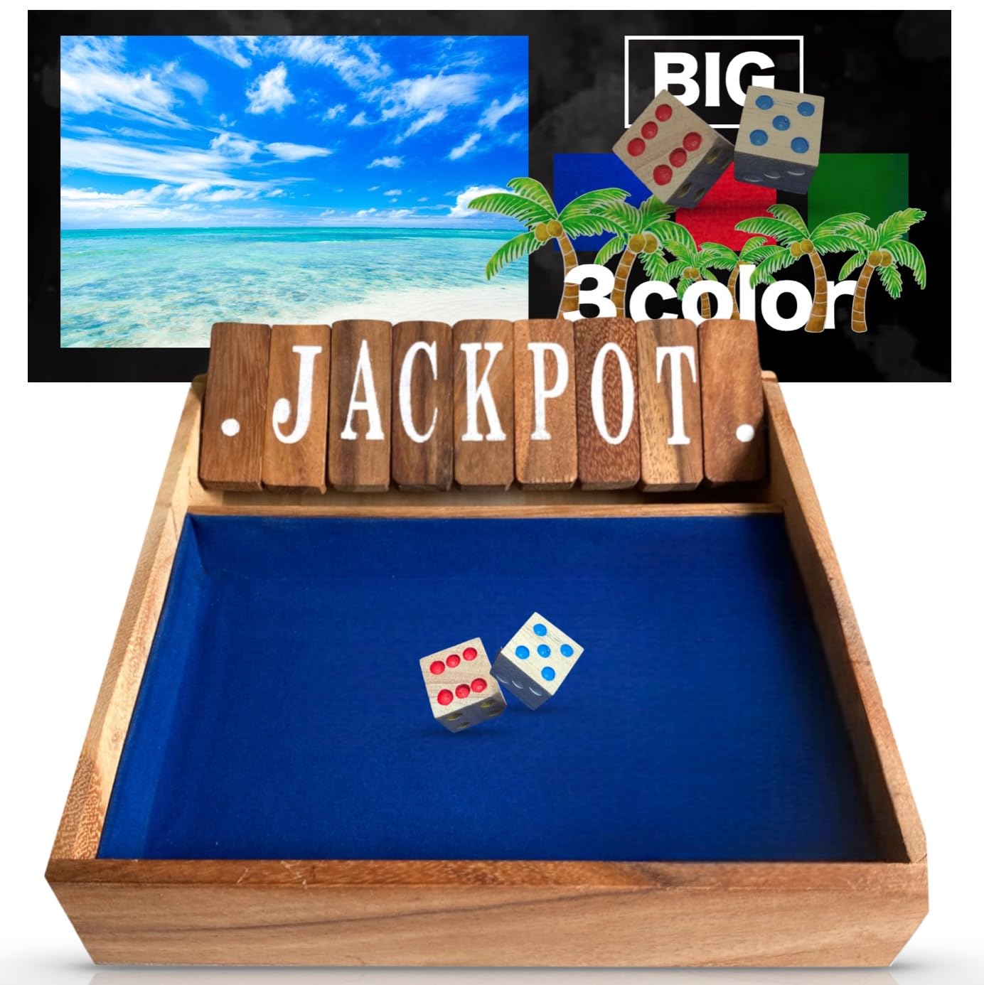 

Официальная игра в кости Джекпот Большого размера Гавайи Вуди Натуральное дерево Закрой коробку Гавайская (Цвет океана)