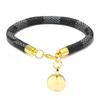 High-End Fashion Stripe Leather Bracelet with Gold-Plated Metal Accents