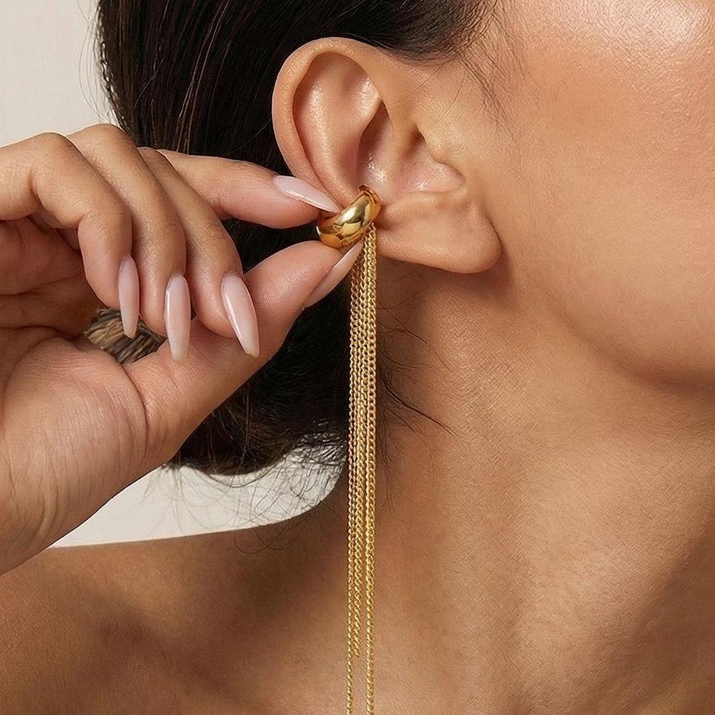 Minimalist High-End Glossy Tassel Ear Cuff No-Piercing Titanium Steel Luxury Earring