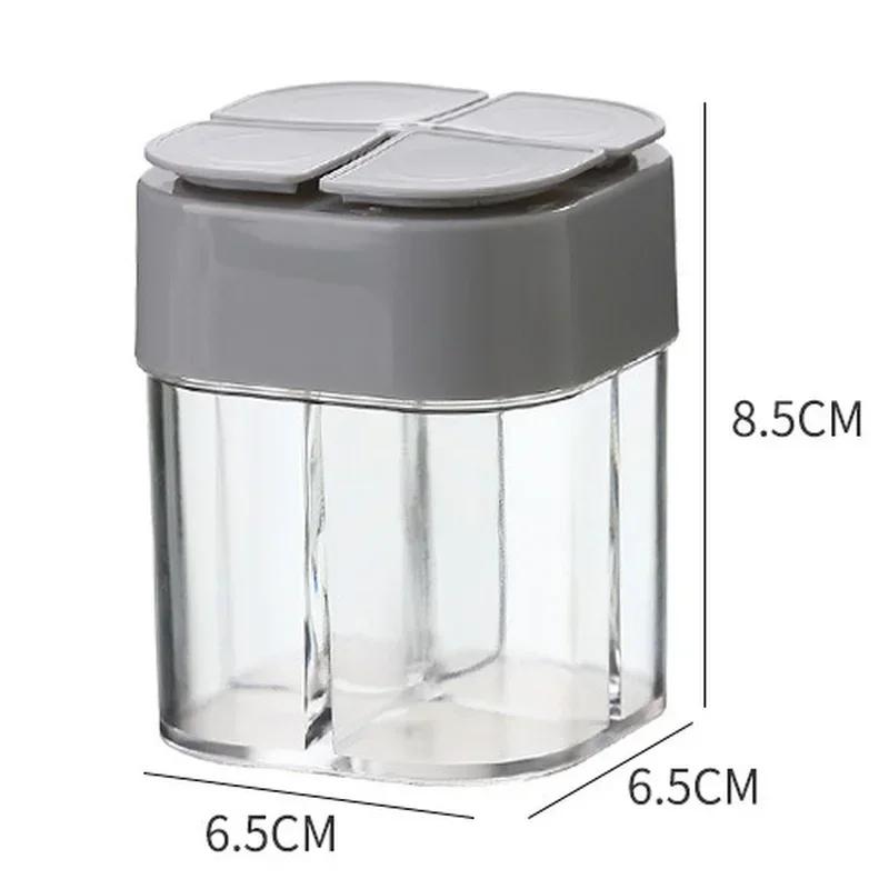 4 In 1 Spice Salt Pepper Shaker Transparent Seasoning Jar Pepper Shaker BBQ Condiment Kitchen Gadget with Lid