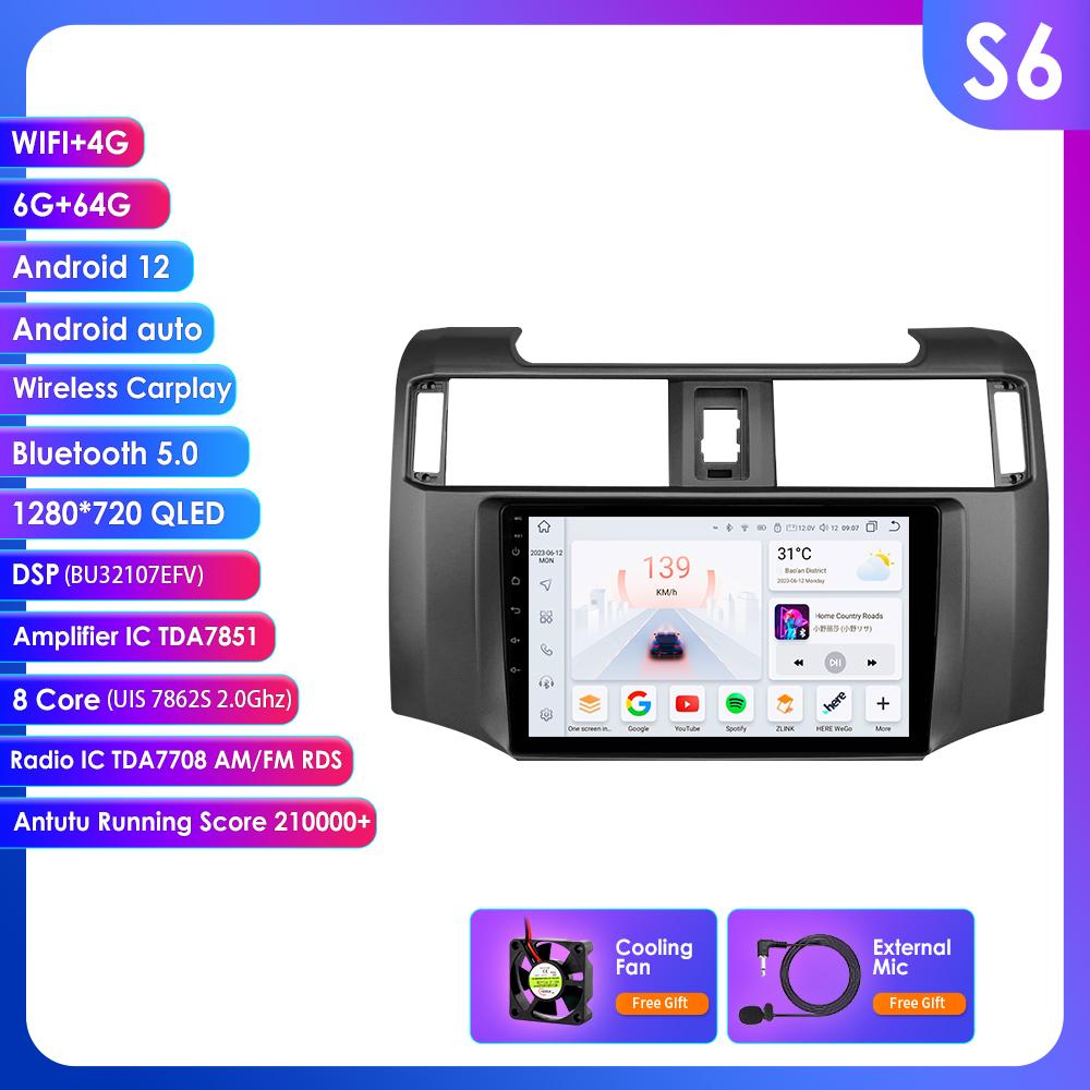 Radio auto 4G 9' Android 12 pentru Toyota 4Runner 2009 - 2019 Player multimedia 4 Runner GPS 2din Carplay Auto Stereo DSP Ecran inteligent Unitate principală