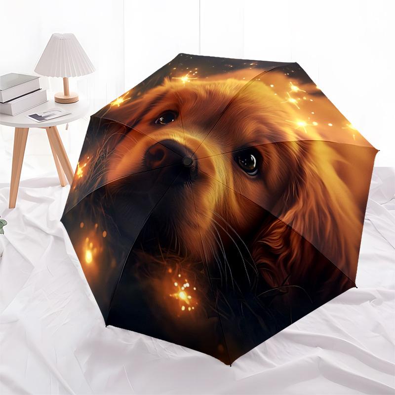 1pc Puppy Sparkle Automatic Folding Umbrella - Compact 8-Rib Design, Durable Plastic & Iron, Lightweight for Outdoor Daily Use159