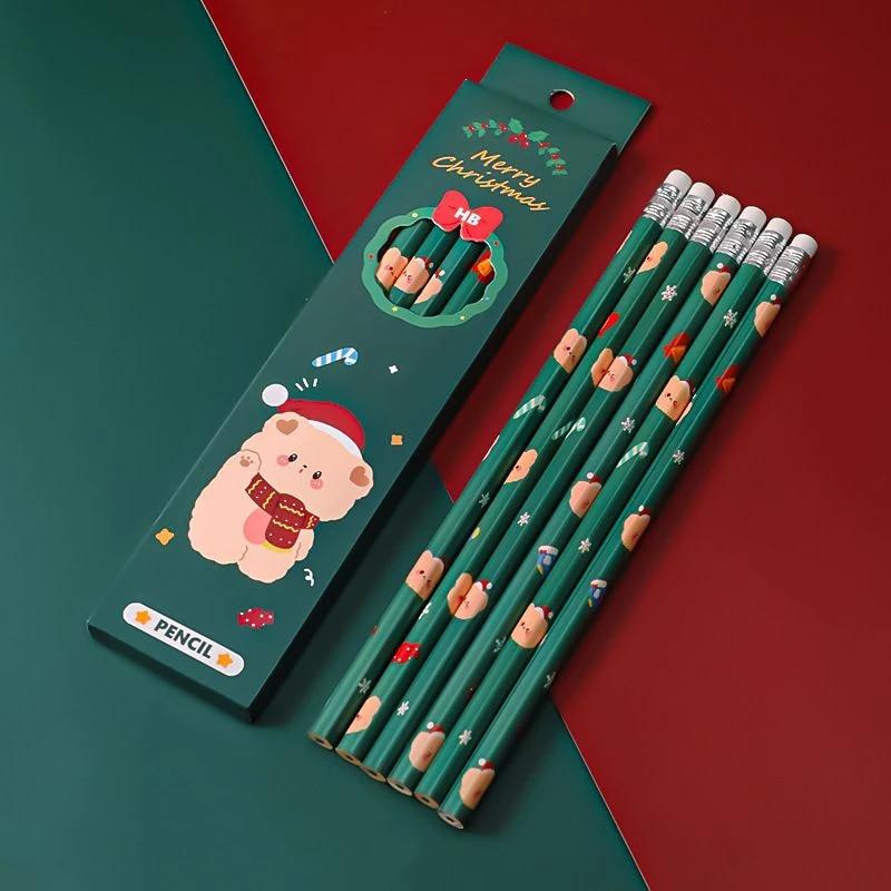 1 Set 6 Stück Weihnachten HB Schreibwaren Schule Bürobedarf Student Geschenk Preis Kreative Kawaii Bleistift