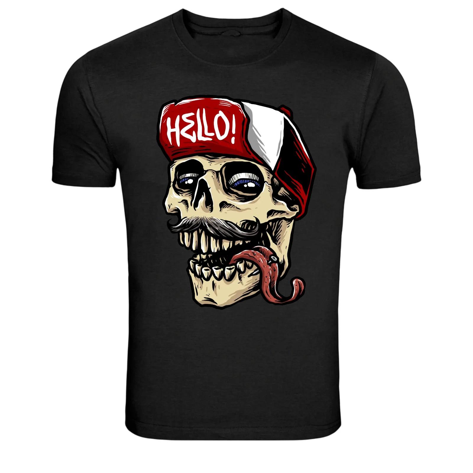 Hello Skull Mustache Funny Skeleton Graphic T-Shirt 2XL