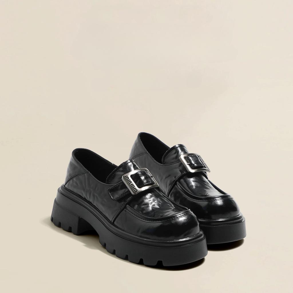 2025 Autumn New Foot Cover Thick Sole Heightened Thick Heel Loafers Women's Leather British Style Versatile Comfortable Single Shoes Women