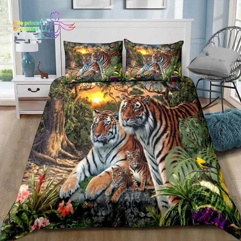 Retro Forest Tiger Bedding Set Single Twin Full Queen King Size Bed Set Adult Kid Bedroom 3D Print Animal Bedding Gift