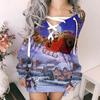 Fashion Women's Loose Christmas Print Long Sleeve V-neck Strappy  And Winter Dress