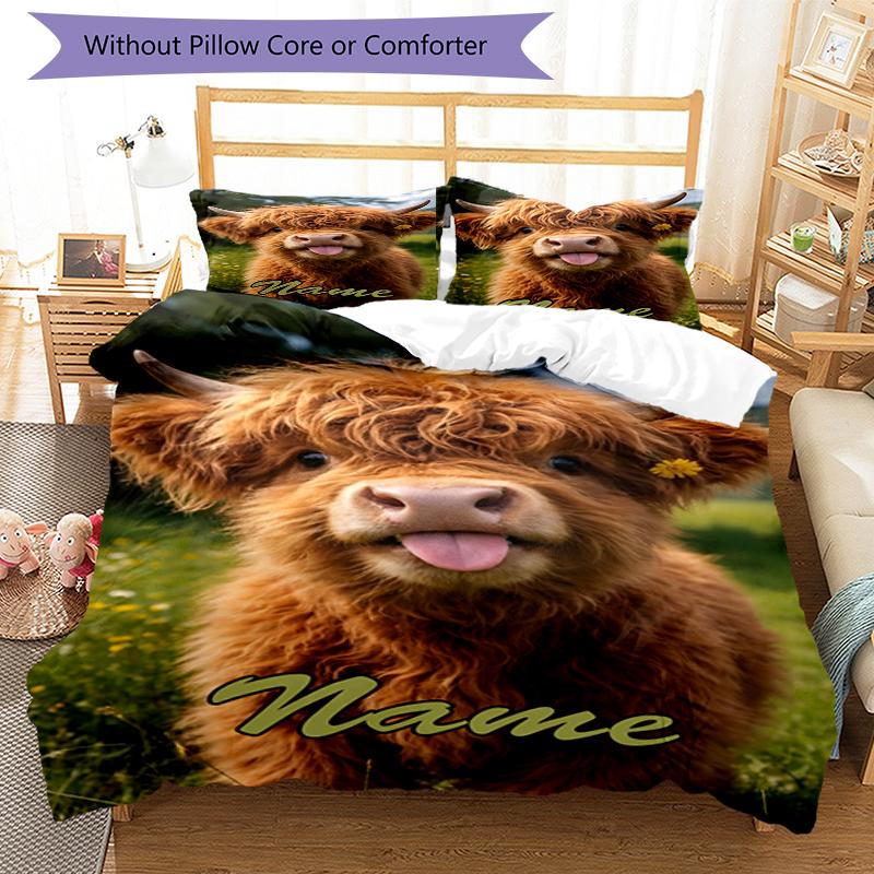 3pcs Custom Name Cow Bedding Set Duvet Cover Closure Includes 1 Duvet Cover & 2 Pillowcases, Soft and Comfortable for All Seasons.