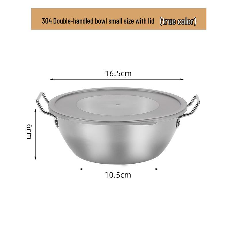 Korean Style Stainless Steel Snack Bowl with Handles for Rice Wine, Salad, Hot Pot Sauce, French Fries, or Fruit