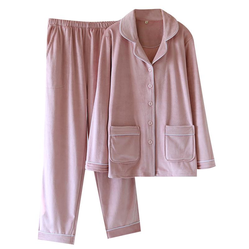 Women's Winter Fleece Pajama Set - Warm Cardigan, Long Sleeves, Side Pockets, Can Be Worn Outside in Spring and Autumn