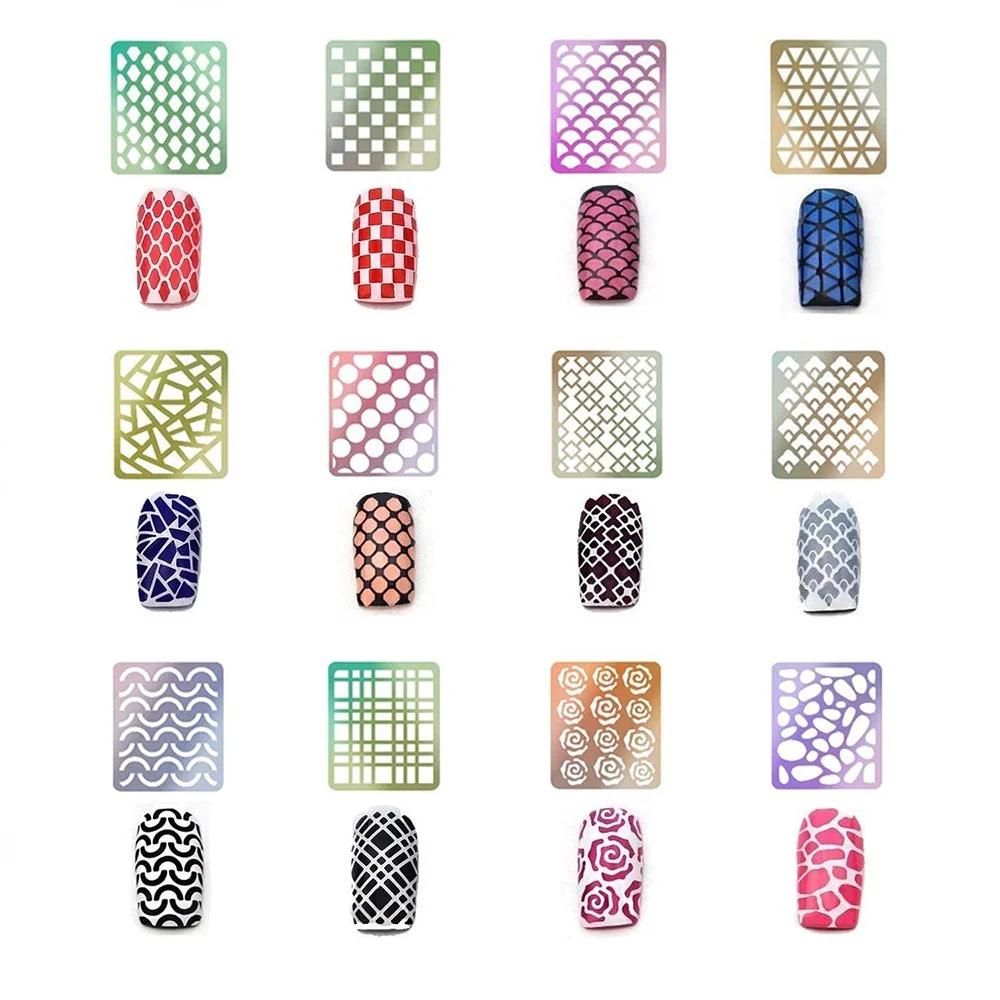 Laser Hollow Nail Stencil Template Heart Star Fish Nail Art Decal Stickers 6 12 24 Sheets Nail Art Supplies Manicure Decorations