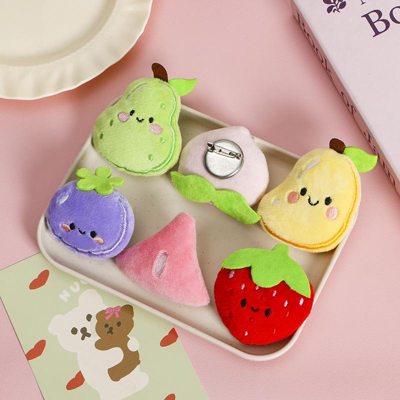 Cartoon Fruit Plush Brooch & Hair Clip: Strawberry, Pear, Watermelon
