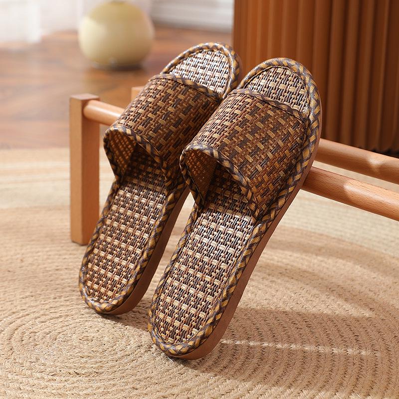 Bambus & Rattan Sommerschuhe für Damen/Herren - Atmungsaktive Paarsandalen, Weiche Sohle Anti-Rutsch Indoor-Hausschuhe für Zuhause/Strand