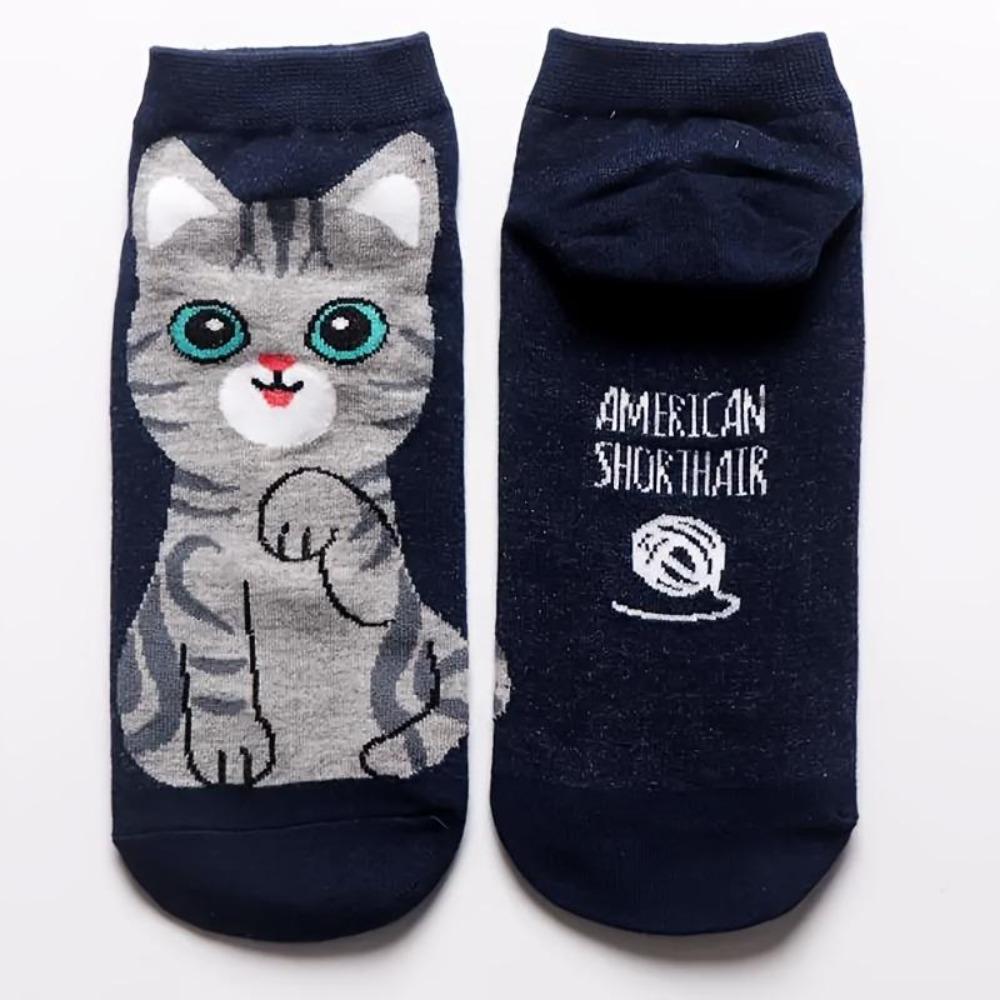 5PCS/set of Five Pairs of Cute and Comfortable Cartoon Cat Socks - Breathable and Sweat-absorbing Animal Pattern Casual Socks