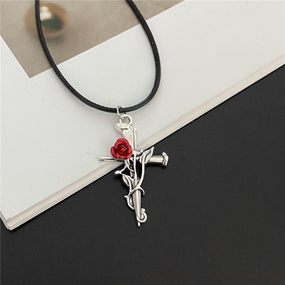 

Cross Drill Pendant Jewel Necklace Copper Black Tone Gothic Punk Jewellery Fashion Charm Statement Women Gift