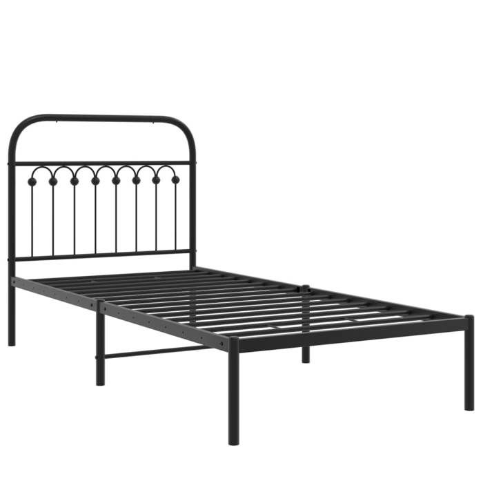 VidaXL Cadre de lit métal avec tête de lit noir 90x200 cm, lit simple, meuble de chambre à coucher, lit d'invité, lit, cadre 376593